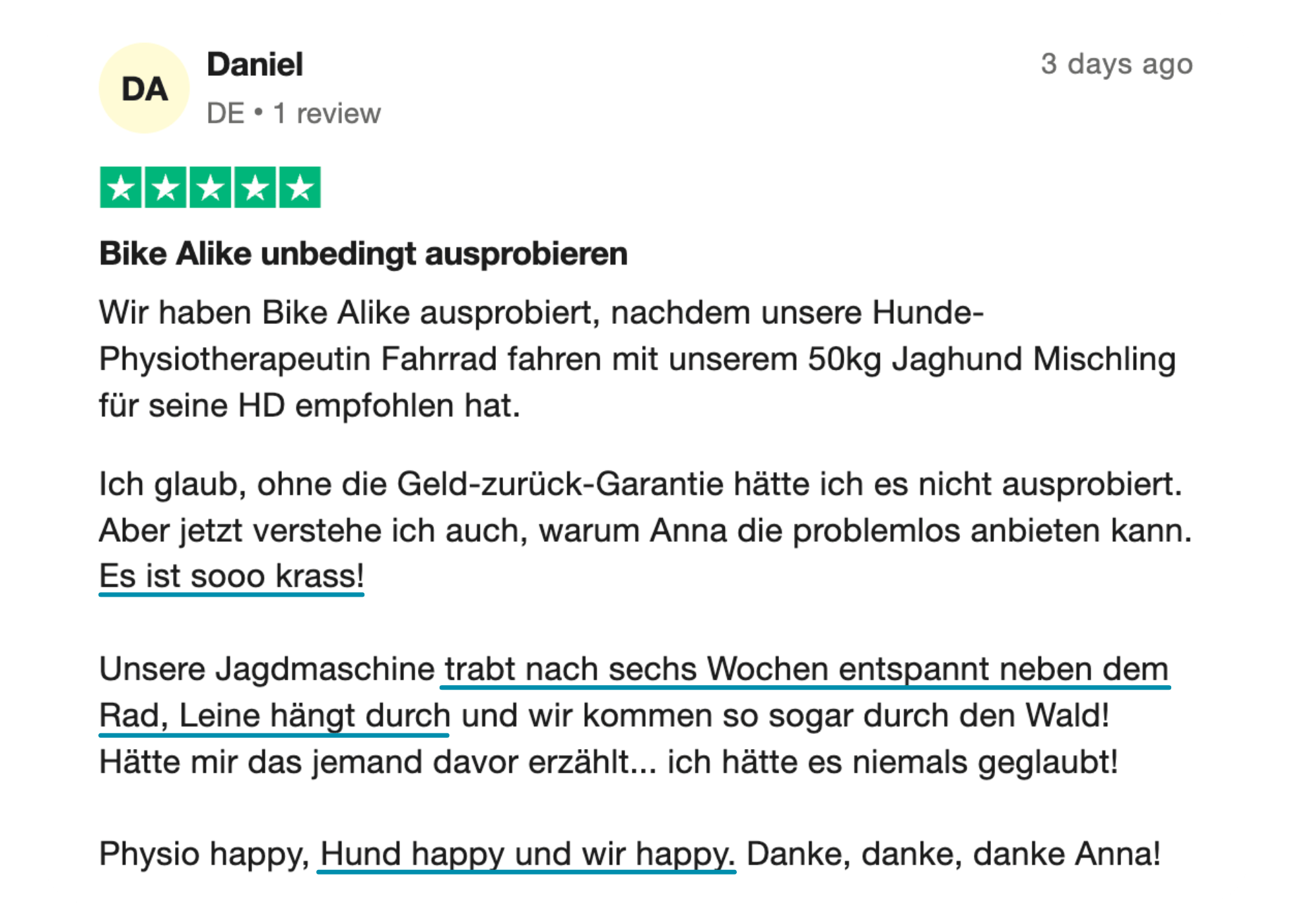 Testimonial Bike Alike Trustpilot