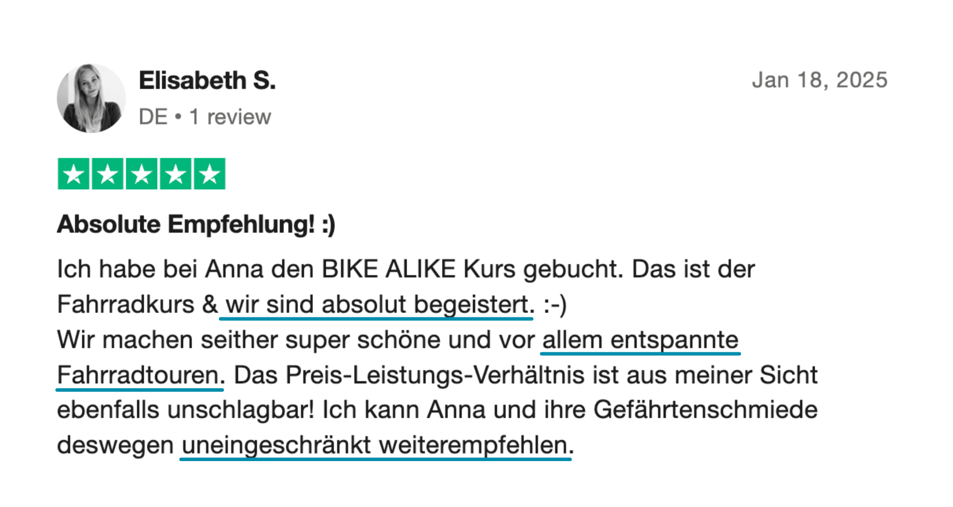 Testimonial Bike Alike Trustpilot